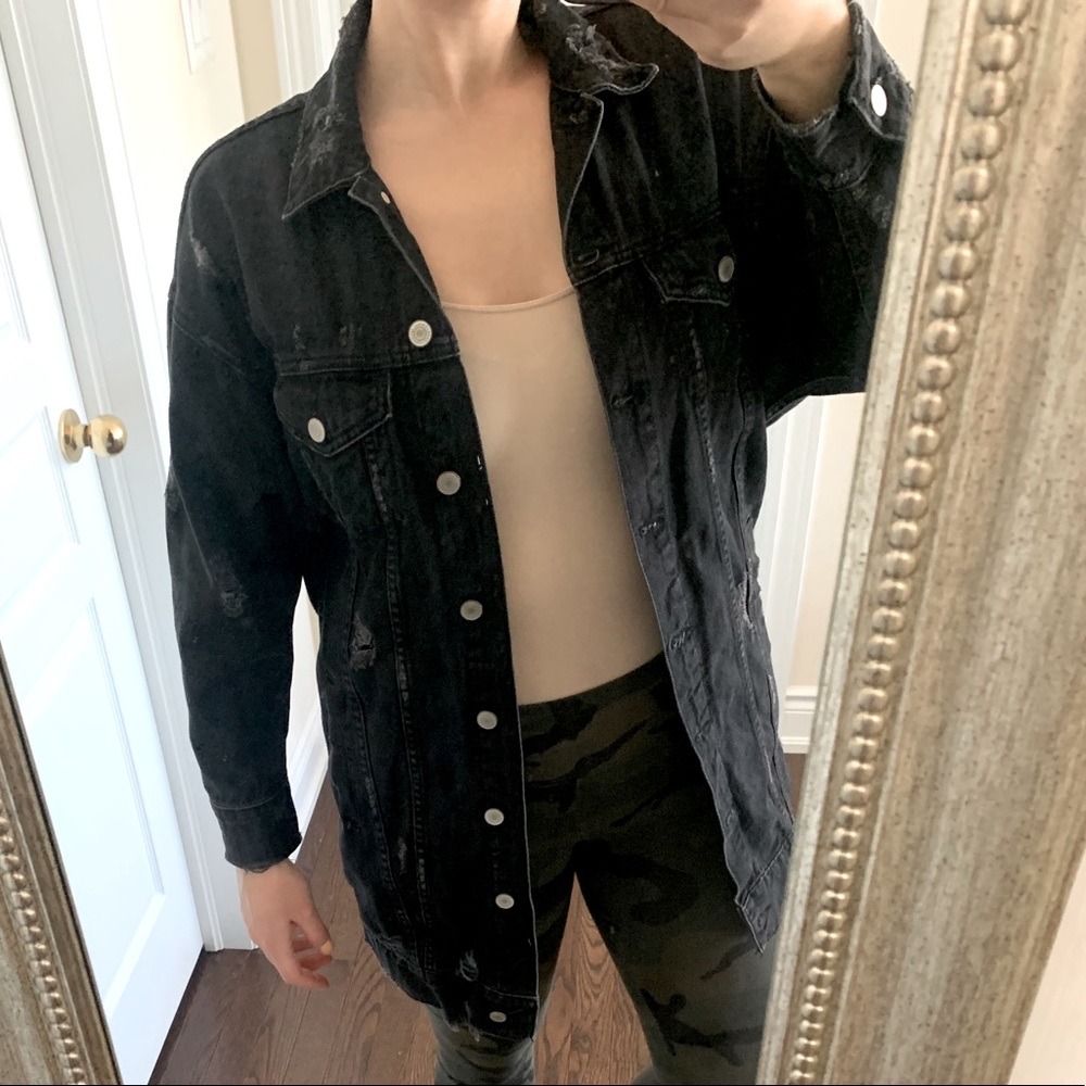 Long Distressed Denim Jacket